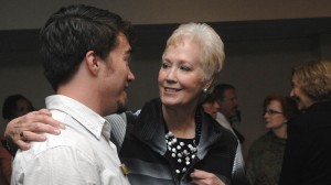 2011-2012 SGA President Matt Sikorski meets Towson University's 13th President Maravene Loeschke for the first time.  Photo courtesy of Kanji Takeno